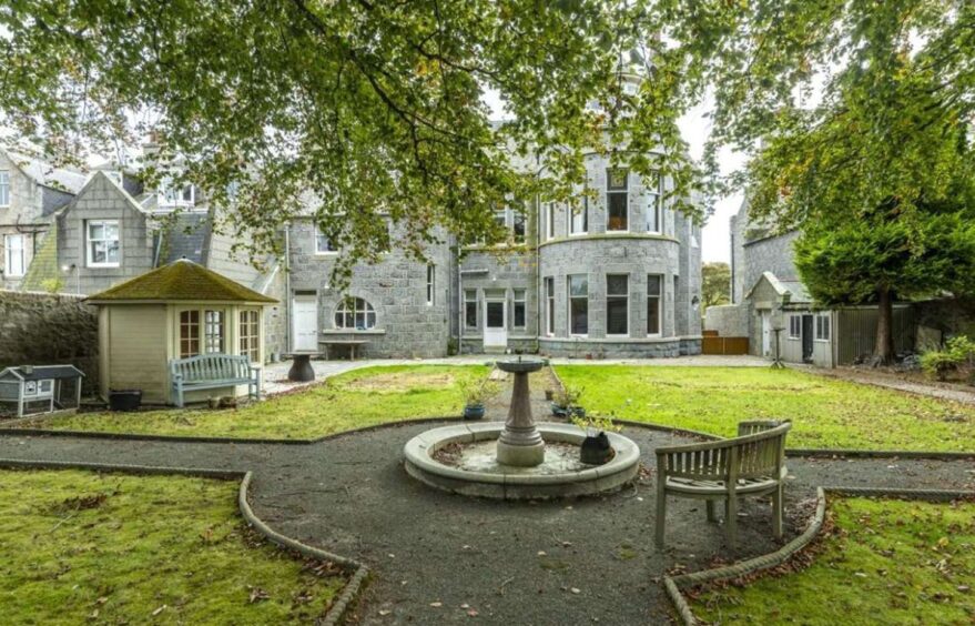 Rubislaw House rear garden with its granite fountain