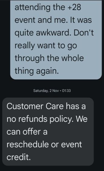 Unified dating message said they have a no refund policy