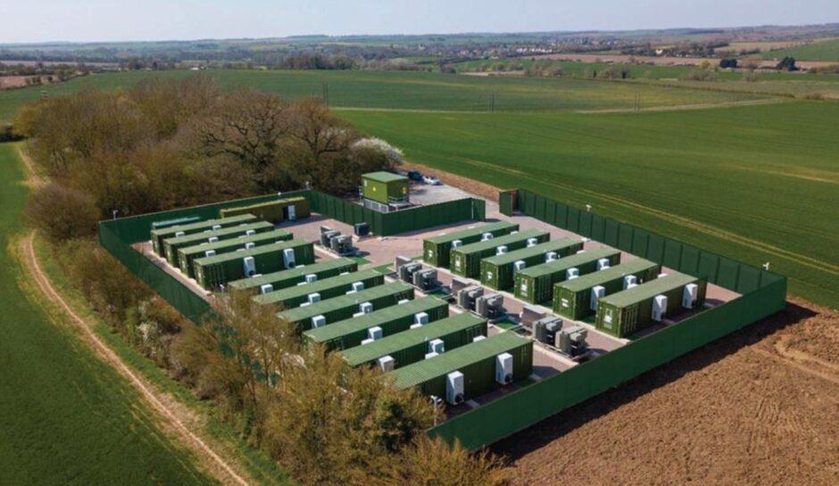 Artist's impression of the 56-unit battery storage system proposed for farmland in Dyce.