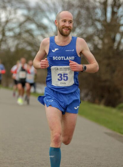 Aberdeen ultra-runner Chris Richardson running for Scotland. Image courtesy of Chris Richardson.