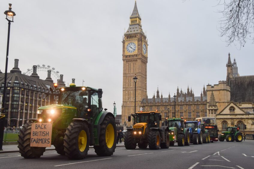 Farmers stage a protest in central London against the inheritance tax changes.