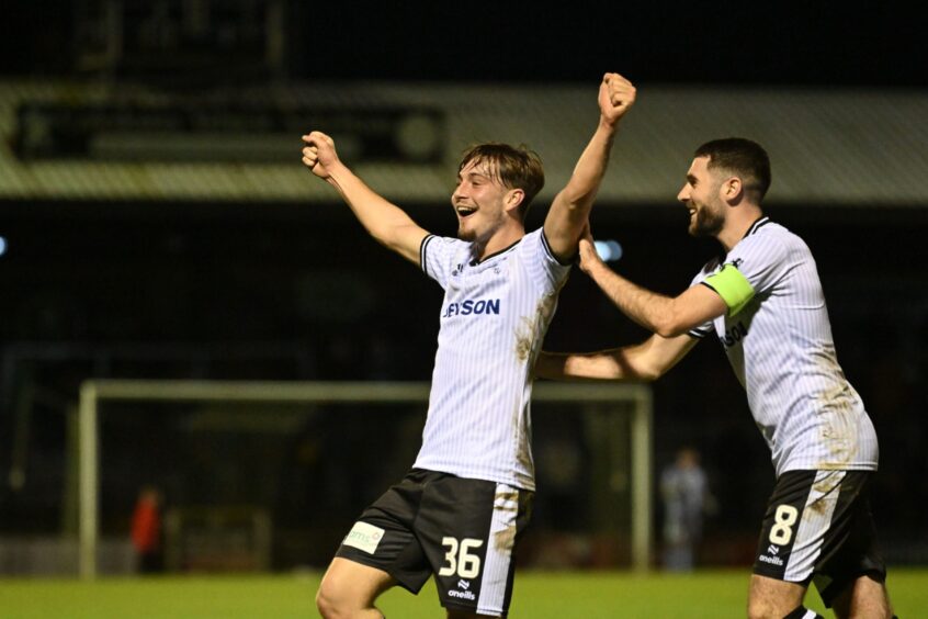 Alfie Bavidge of Ayr United celebrates after scoring his team's fifth goal.