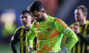 Aberdeen goalkeeper Dimitar Mitov looks dejected at the end of the 4-0 loss to Kilmarnock at Rugby Park.