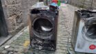 Washing machines with visible burn marks could be seen near the scene this morning. Image: DC Thomson