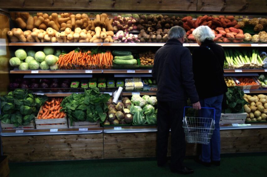 Supermarket fruit and veg section.