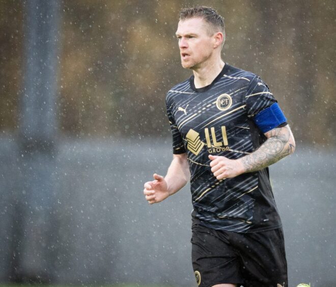 Caley Thistle assistant player-manager Billy Mckay in action away to Dumbarton on October 26, 2024, in a League One match which Dumbarton won 3-1. 