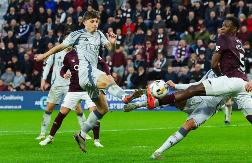 Aberdeen's Leighton Clarkson scores to make it 1-0 against Hearts. Image: SNS