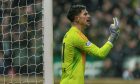 Ross Doohan gestures in his goalmouth while in action for Aberdeen against Celtic.