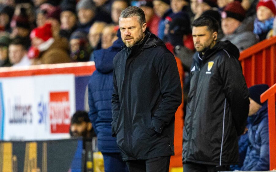 Aberdeen manager Jimmy Thelin during the 1-1 draw with St Johnstone at Pittodrie. Image: SNS