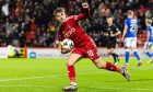 Aberdeen's Leighton Clarkson celebrates scoring with a right footed shot from 15 yards to make it 1-1 against St Johnstone at Pittodrie.