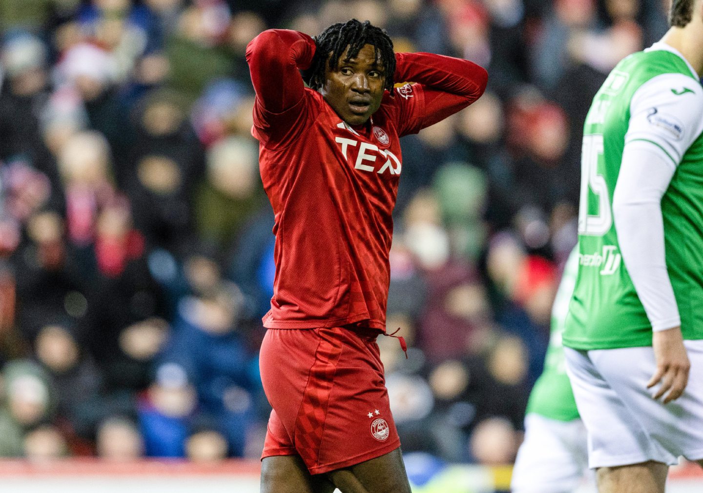 Aberdeen's Peter Ambrose rues a missed chance during the 3-1 loss to Hibs at Pittodrie.