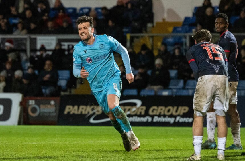 St Mirren's Oisin Smyth celebrates after scoring his winner against Ross County from a free-kick in Dingwall.