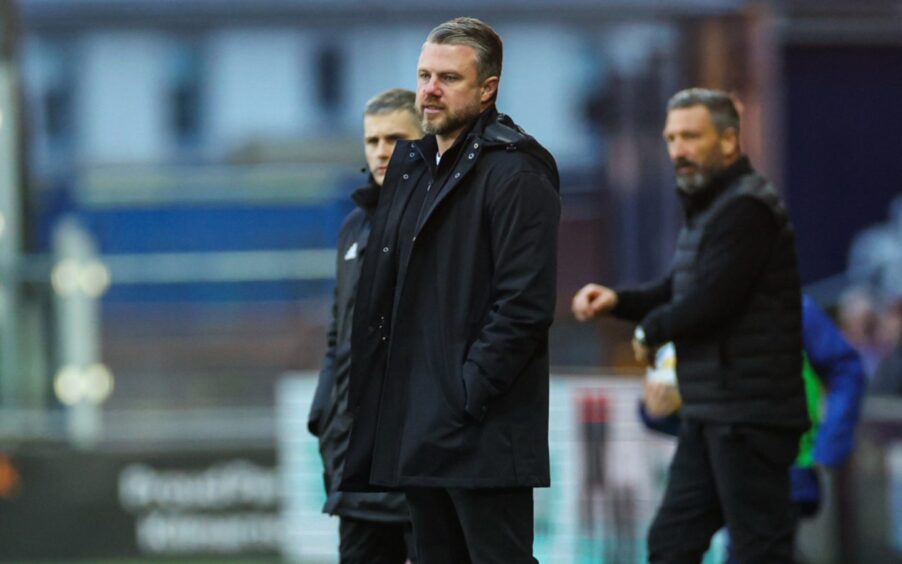 Aberdeen manager Jimmy Thelin on the touchline during the 4-0 loss to Kilmarnock at Rugby Park.