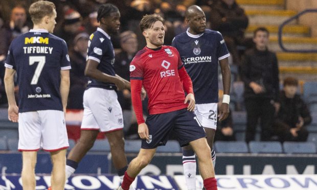 Ross County midfielder Noah Chilvers celebrates after scoring the first goal in his team's 3-0 Boxing Day win at Dundee.