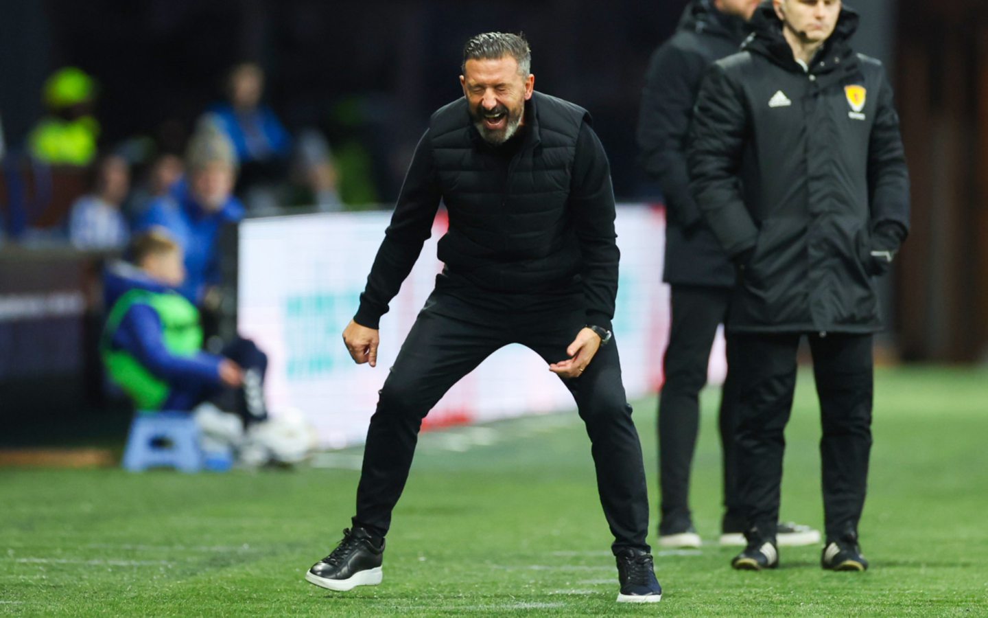 Kilmarnock manager Derek McInnes urges his side during the 4-0 win against Aberdeen at Rugby Park.