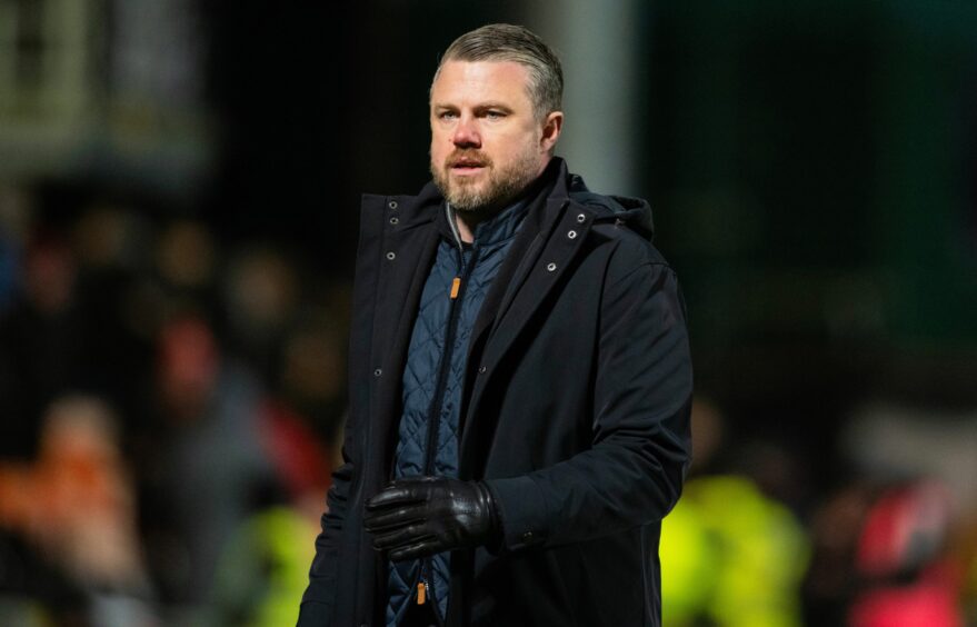 Aberdeen manager Jimmy Thelin during his side's 1-0 defeat by Dundee United at Tannadice.