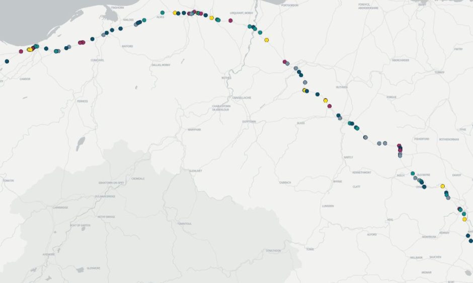 A96 crash tracker map shows a dotted line