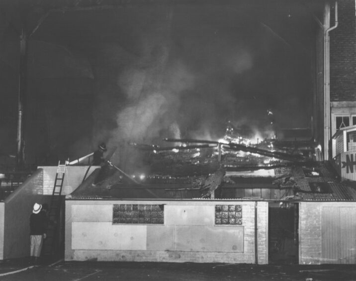 Pittodrie on fire in 1971. 