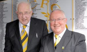 Nairn County FC stalwart Alex Mackintosh, right, pictured with the late Charlie Robertson, a former Nairn County FC director.
Image: Kenny Macleod Photography