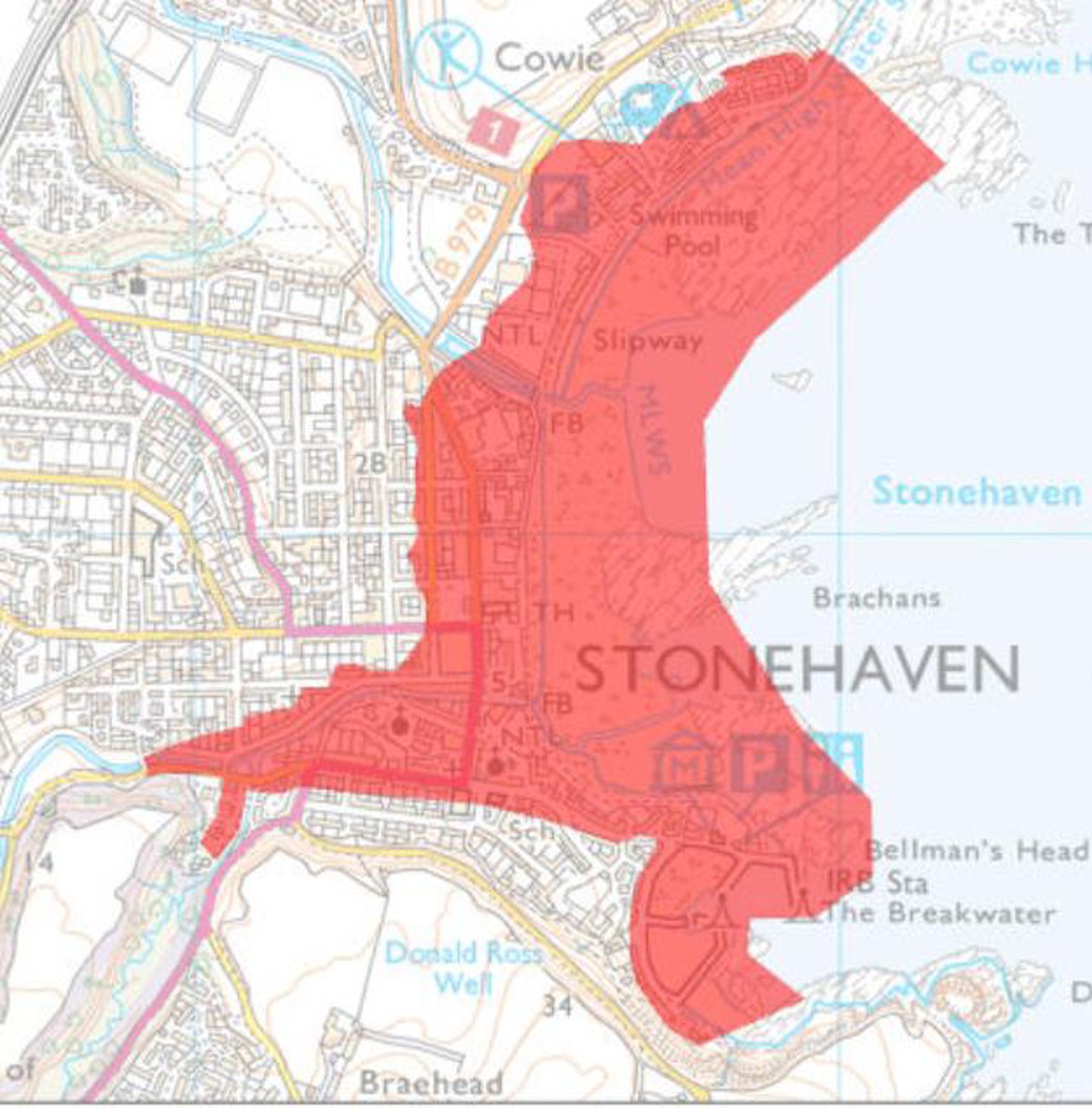 Stonehaven flood warning map.