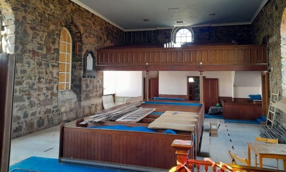 The interior of Slains Kirk, Collieston.