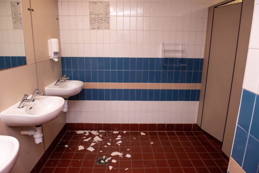 The cold is being blamed for tiling coming away from the wall in the toilets at Bucksburn Swimming Pool. Image: Darrell Benns/DC Thomson