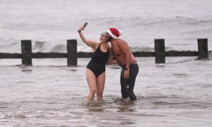 Swimmers take a selfie at Aberdeen beach during the annual Nippy Dip. All images: Darrell Benns/DC Thomson