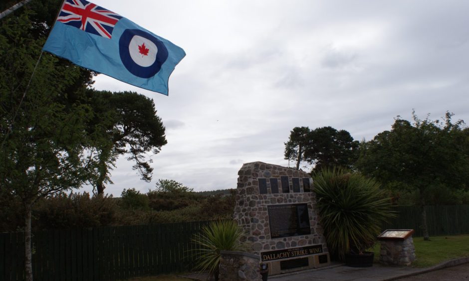 Canadian air force flag at Dallachy Strike Wing memorial. 