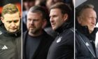 The men who took charge of the Dons in 2024. From left: Barry Robson, Jimmy Thelin, Peter Leven and Neil Warnock. Image: Mhorvan Park/DC Thomson