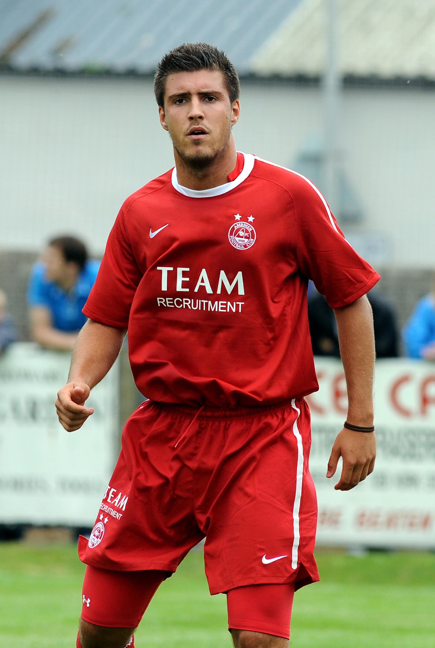 Grant Basey on the pitch in a trial game for Aberdeen FC in 2010.