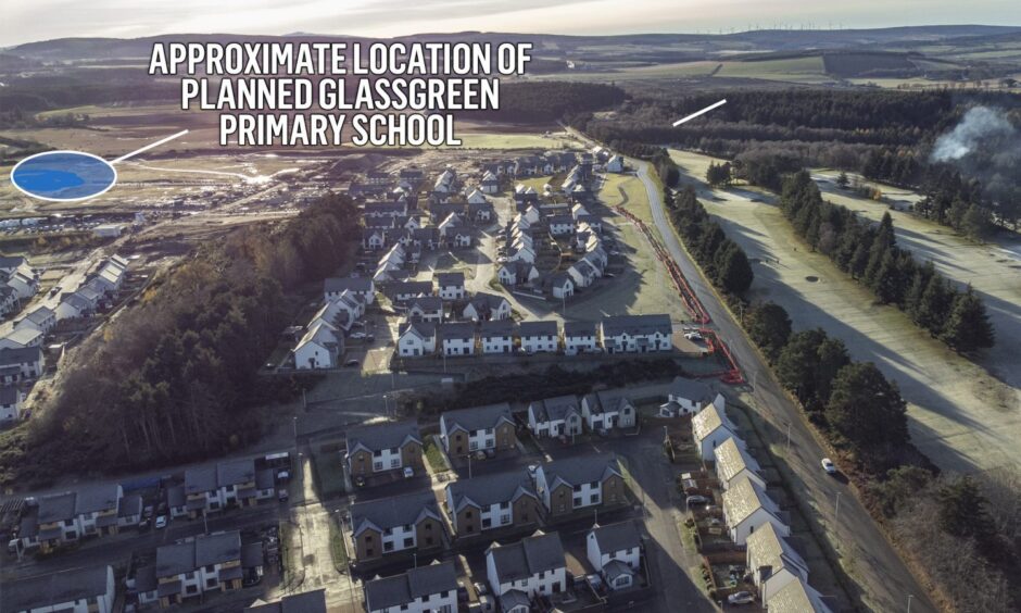 Drone image with location of new school marked on. 