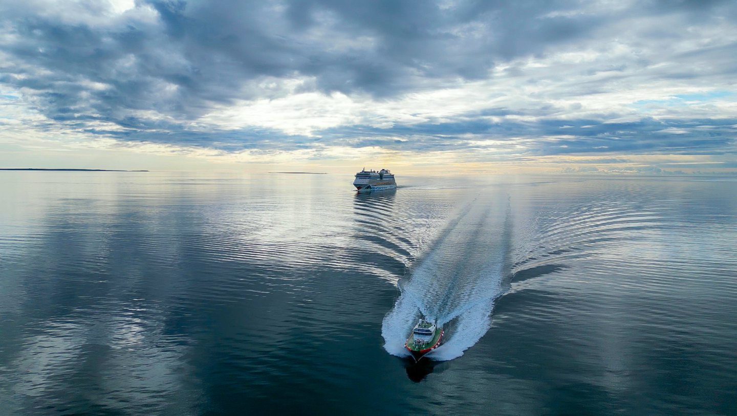 Cruise shop in waters outside Orkney Harbours. 