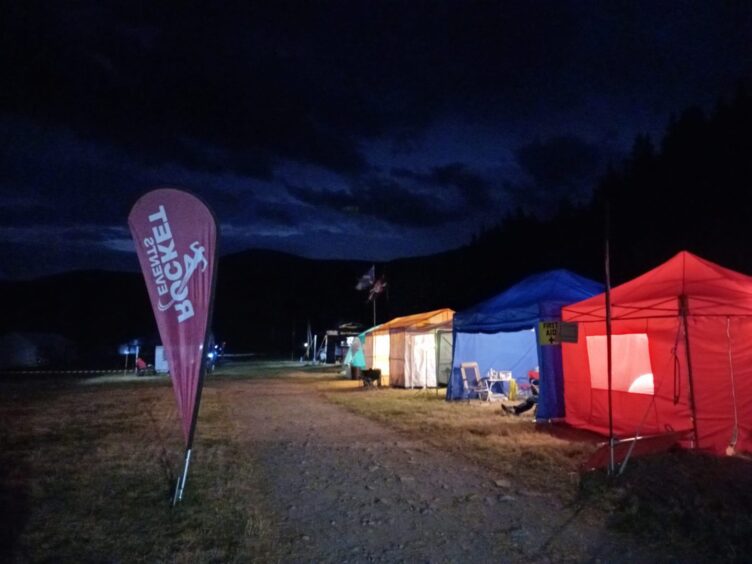 tents at night on the site of the Glenmore 24. 