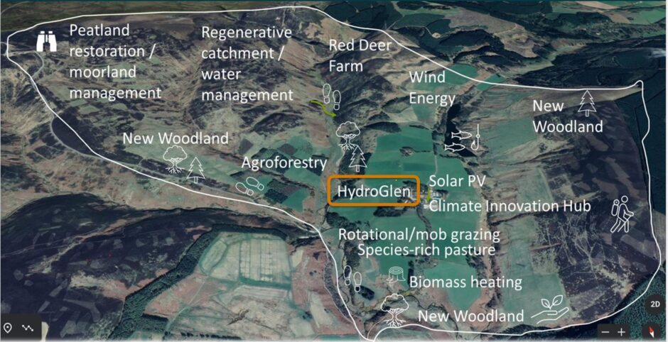 Map of Glensaugh Farm with the HydroGlen project at it's heart. 