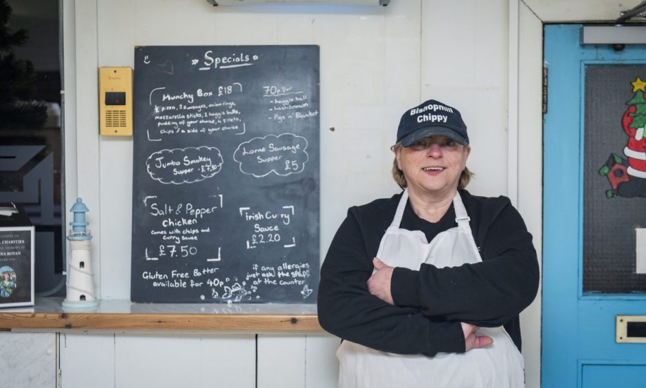 Allison Birse inside Bishopmill Chippy. 