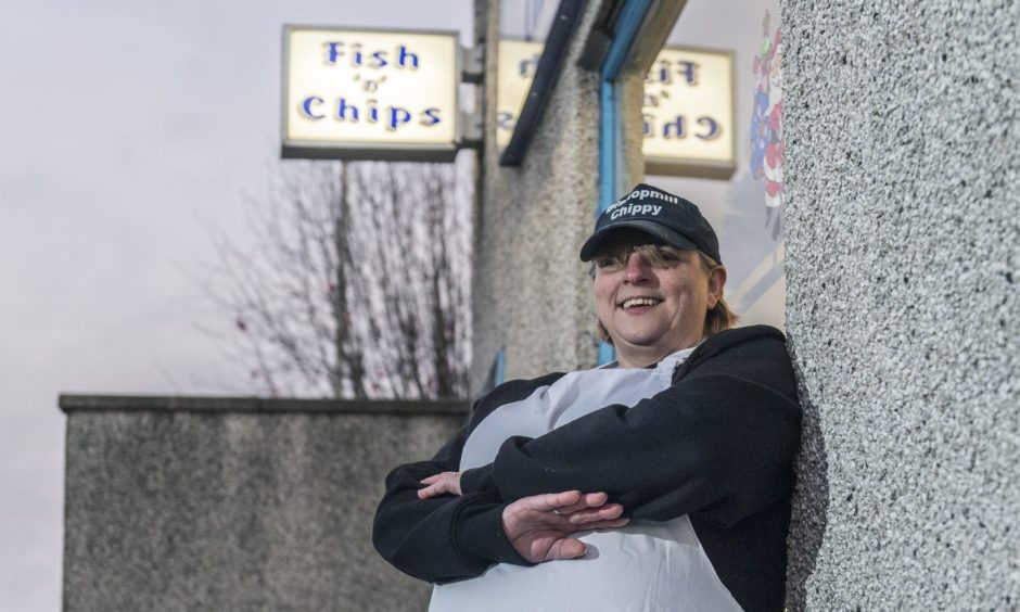 Allison Birse outside Bishopmill Chippy. 