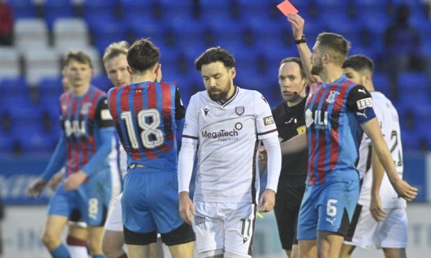 Robbie Thompson was sent off during the first half against Arbroath. Image: Jason Hedges/DC Thomson.