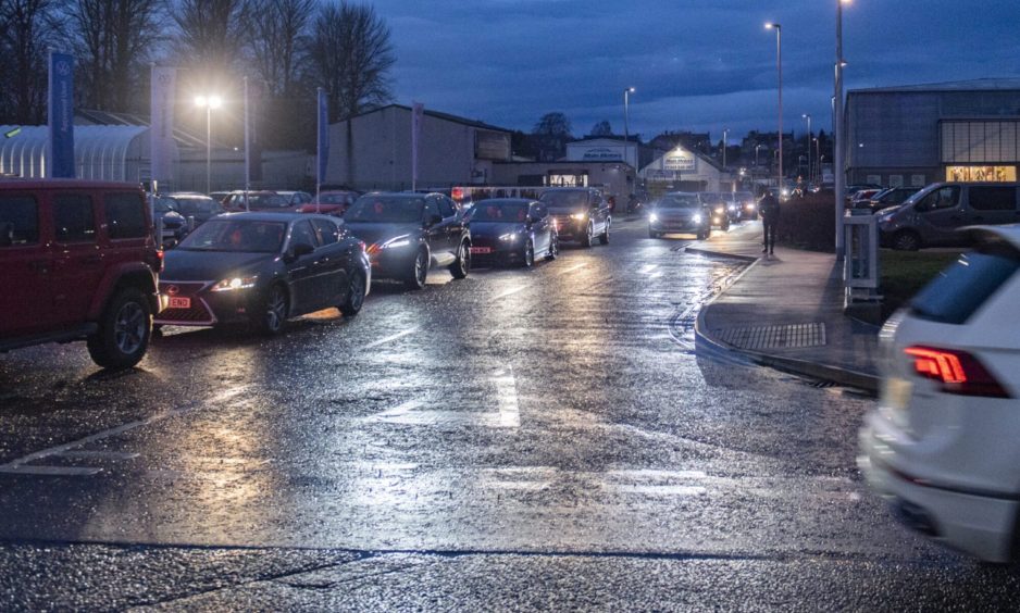 Traffic waiting to join Edgar Road. 