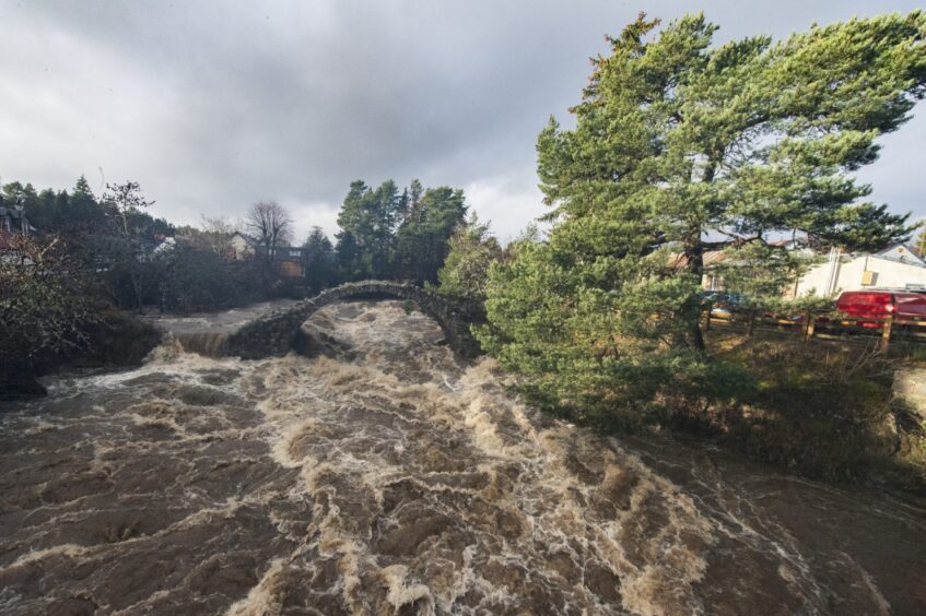 River Dulnain during high tide in Carrbridge.