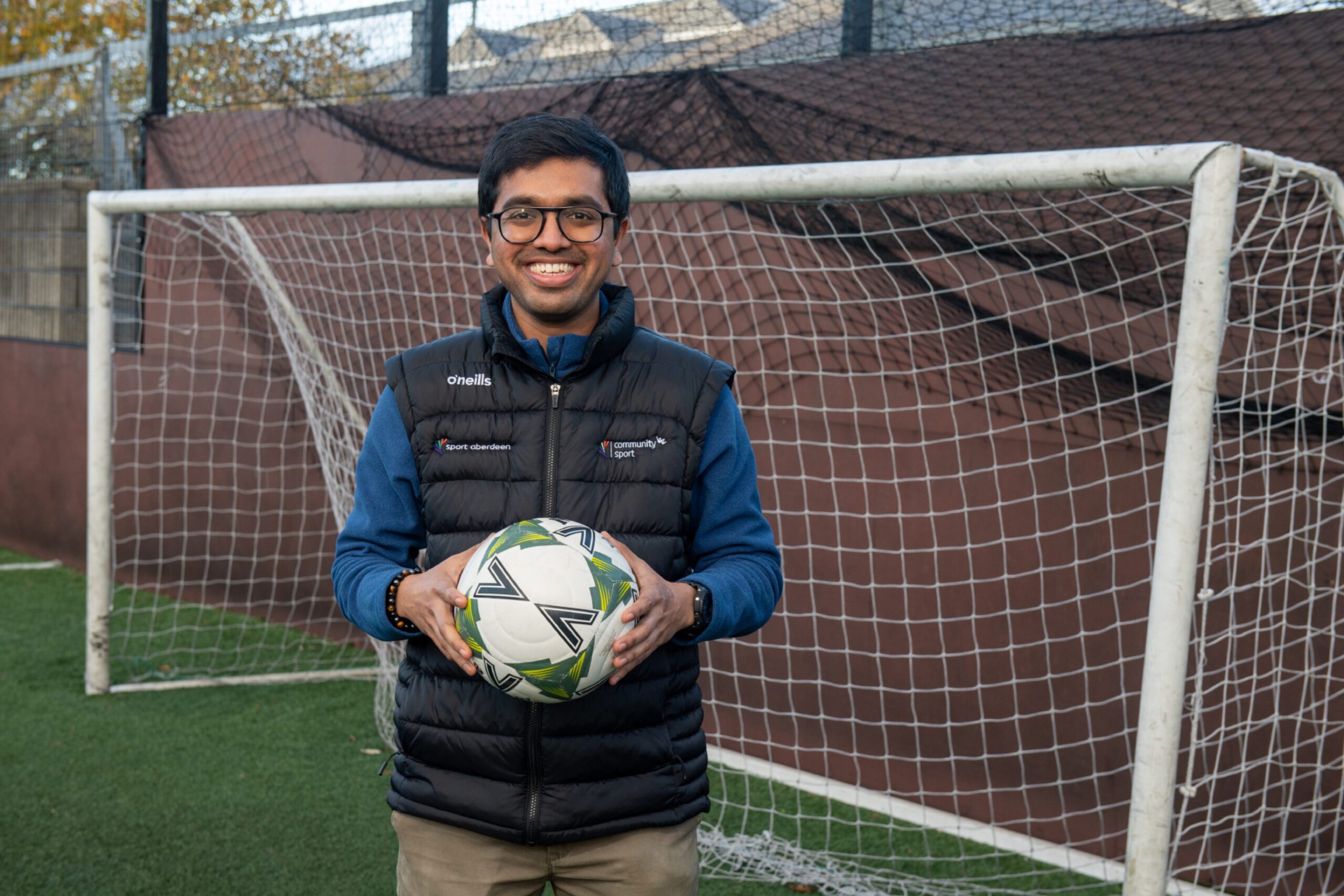 Rishabh Adhangale at 5ives where Football For All is run in Aberdeen. 