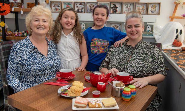 Mother and daughter Sarah and Elaine Christie run Annie's Tearoom in Ellon. Pictured here with Sarah's twins Lucy and Lily. Image: Kenny Elrick/DC Thomson