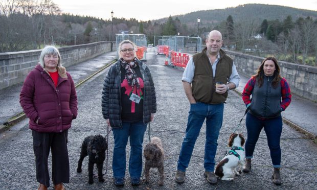 Locals including Nicola Gardyne, Gayl Truby, Alistair Tong, Kaz Dalby have been left frustrated by the bridge closure, and the slow progress that's been made. Image: Kenny Elrick/DC Thomson