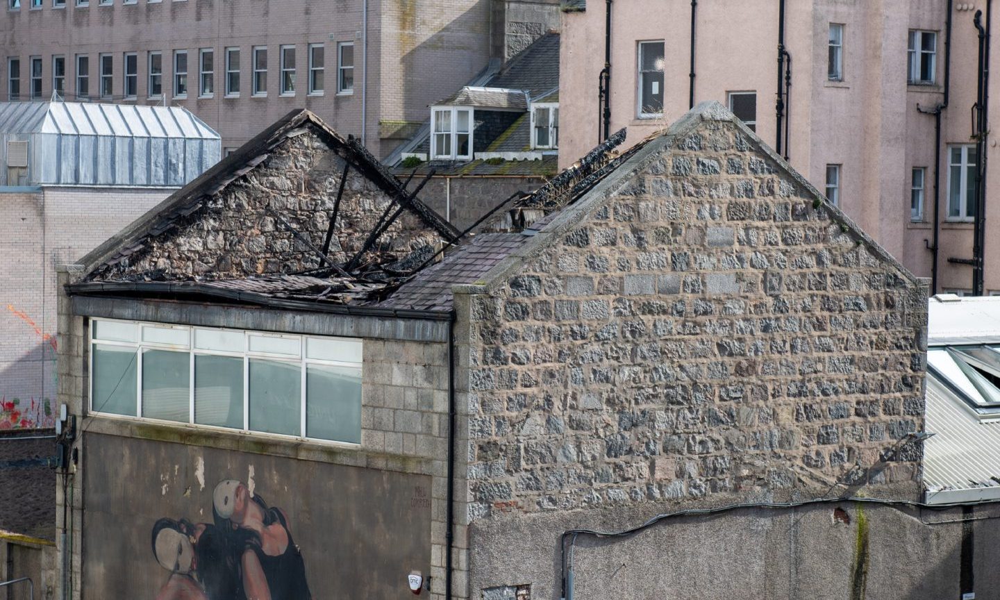 The destroyed roof at Vovem, which will be done up as repairs are carried out after the fire 