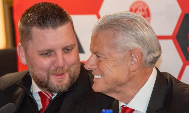 Aberdeen chief executive Alan Burrows (left) and chairman Dave Cormack (right) pictured at the club's AGM. Image: Kami Thomson/DC Thomson