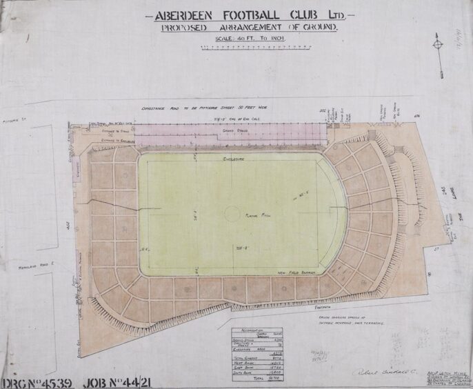 an old plan for Pittodrie Stadium