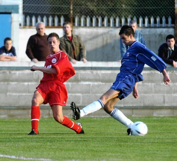 Steve Basham fires in a cross in a friendly against Montrose for Aberdeen.