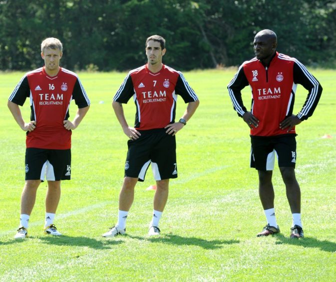 Aberdeen FC training picture of James Ashmore, Andoitz Galdos Gabas and Patrick Bengondo.