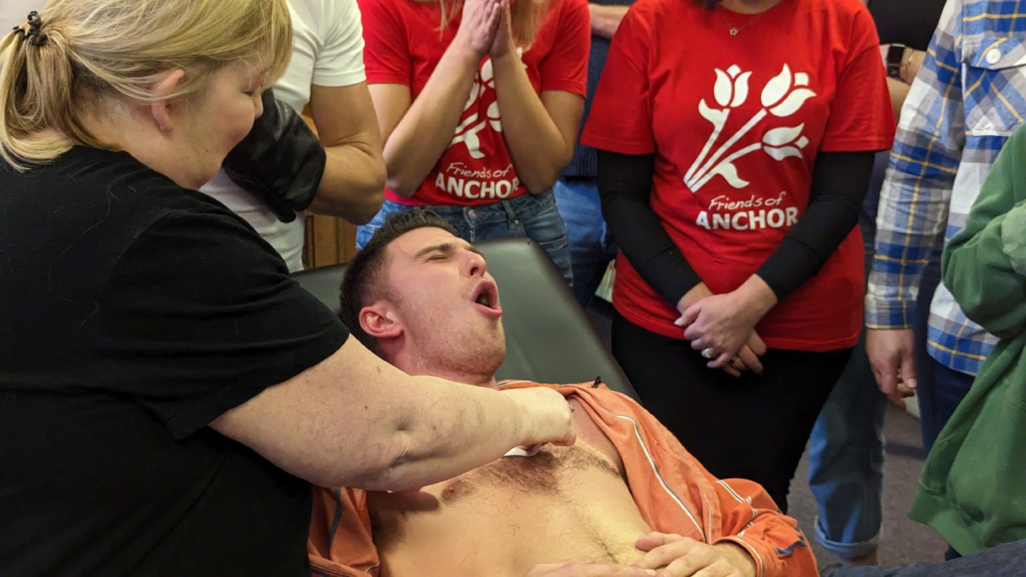 Michael Karl-Lewis getting his chest waxed.