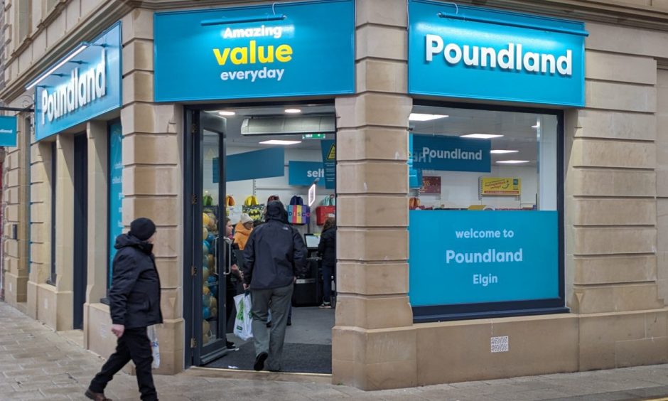 Outside Poundland Elgin store. 