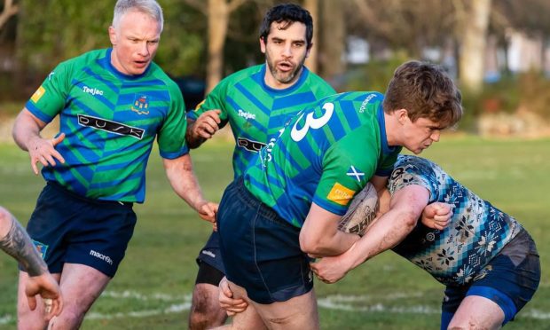 Aberdeen Wanderers in action wearing their new kit against Shetland at the weekend. Image:  Adam Cochran Photography.